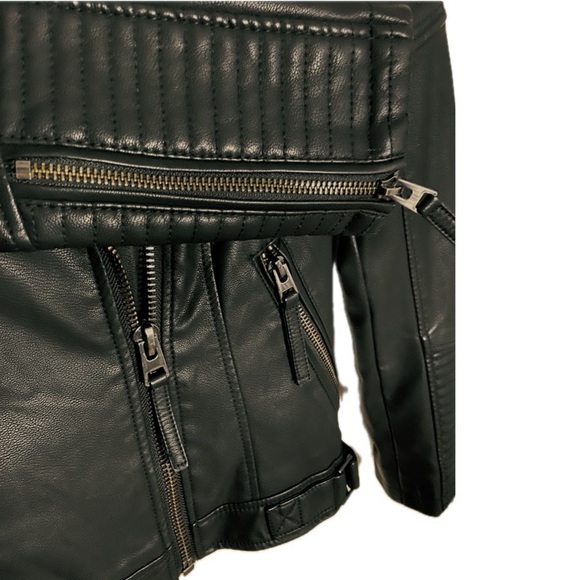 TOPSHOP Women's Black Polly Faux-Leather Biker Jacket Size 4 - Picture 7 of 10